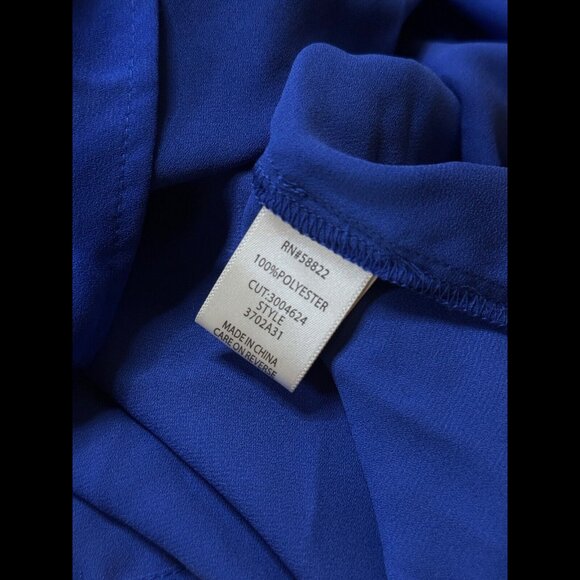 New Max Studio Blouse XS Blue Cobalt Ruched Front Sleeveless Ruffled Mock Neck - Picture 7 of 8